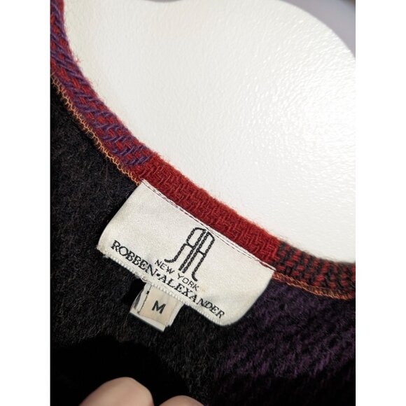 VTG Robben Alexander NY Red Purple Black Wool Plaid Long Fringe Duster Coat Med - Picture 3 of 14